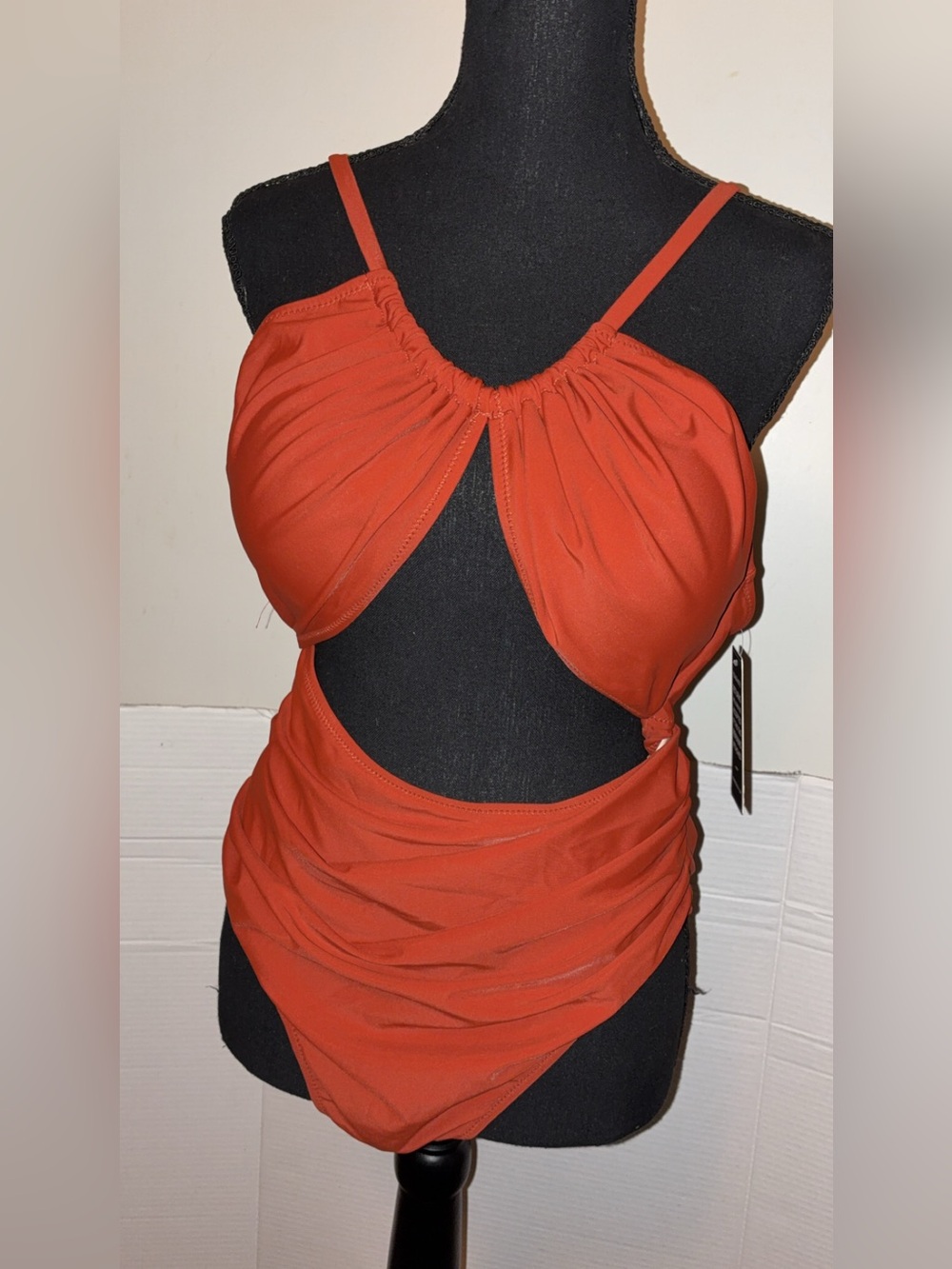 Women’s Cutout Spaghetti-Strap Swimsuit - Rust Orange